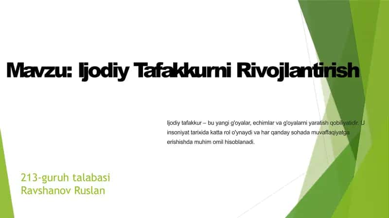 Ijodiy Tafakkurni Rivojlantirish 1