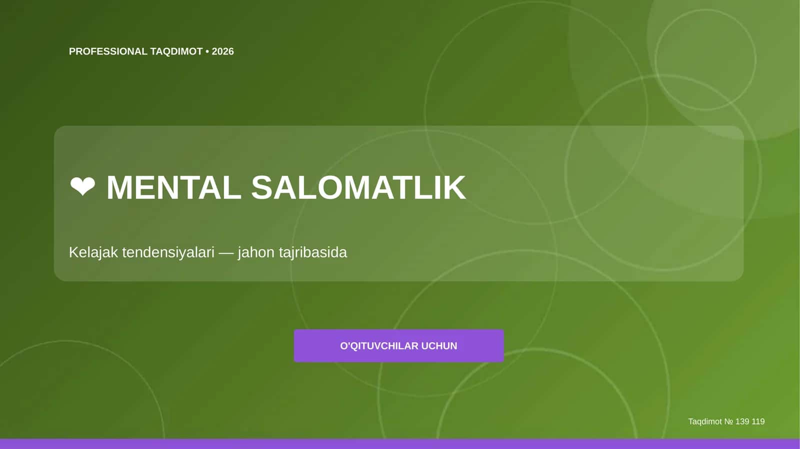 Mental salomatlik: Kelajak tendensiyalari (jahon tajribasida) [o'qituvchilar uchun] 1