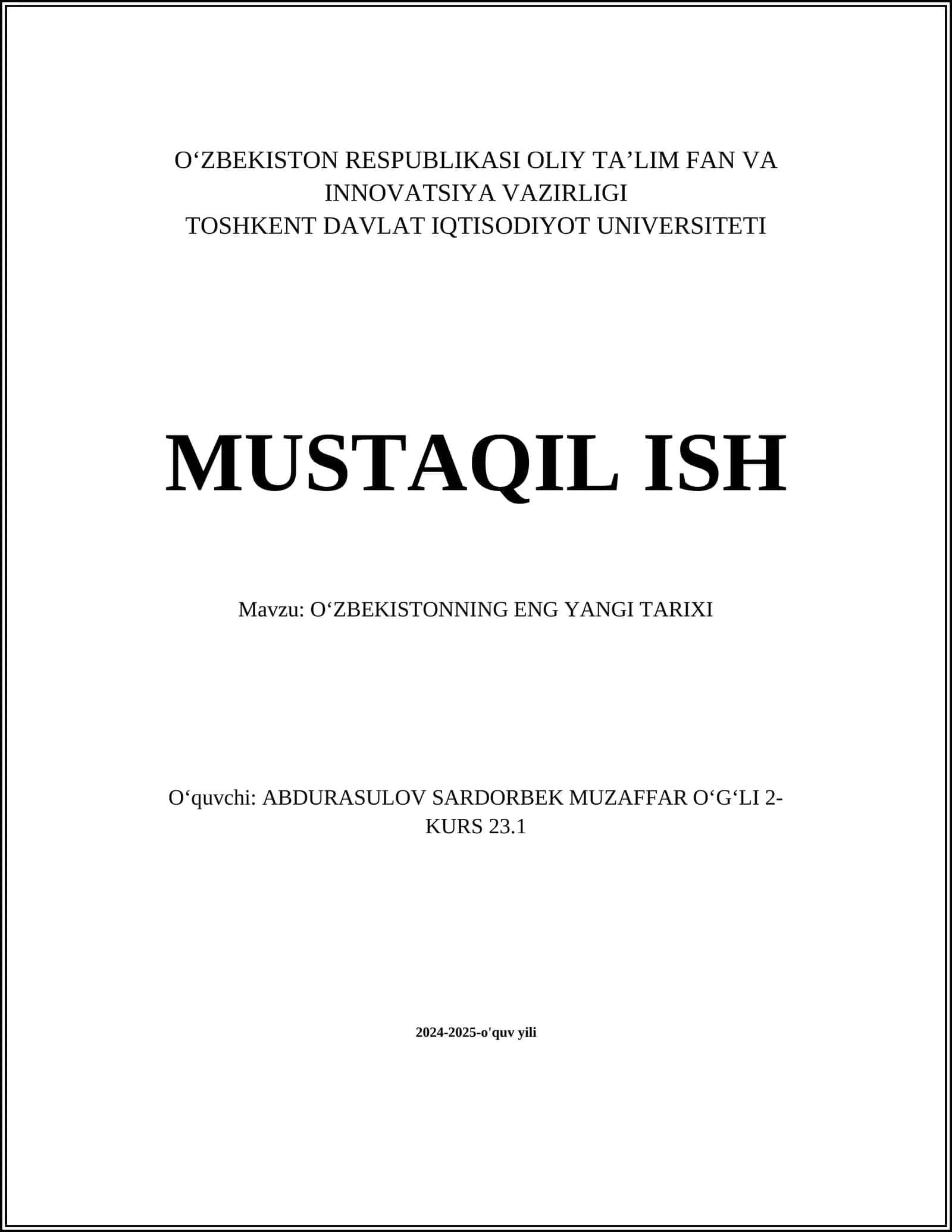 OʻZBEKISTONNING ENG YANGI TARIXI 1