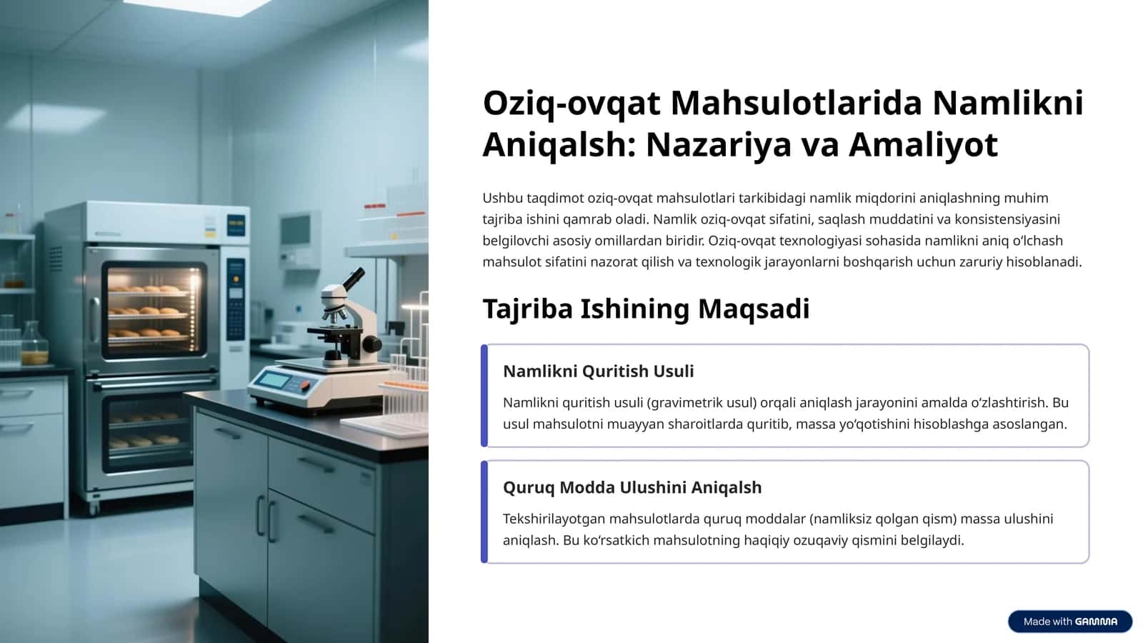 Oziq-ovqat Mahsulotlarida Namlikni Aniqalsh: Nazariya va Amaliyot 1