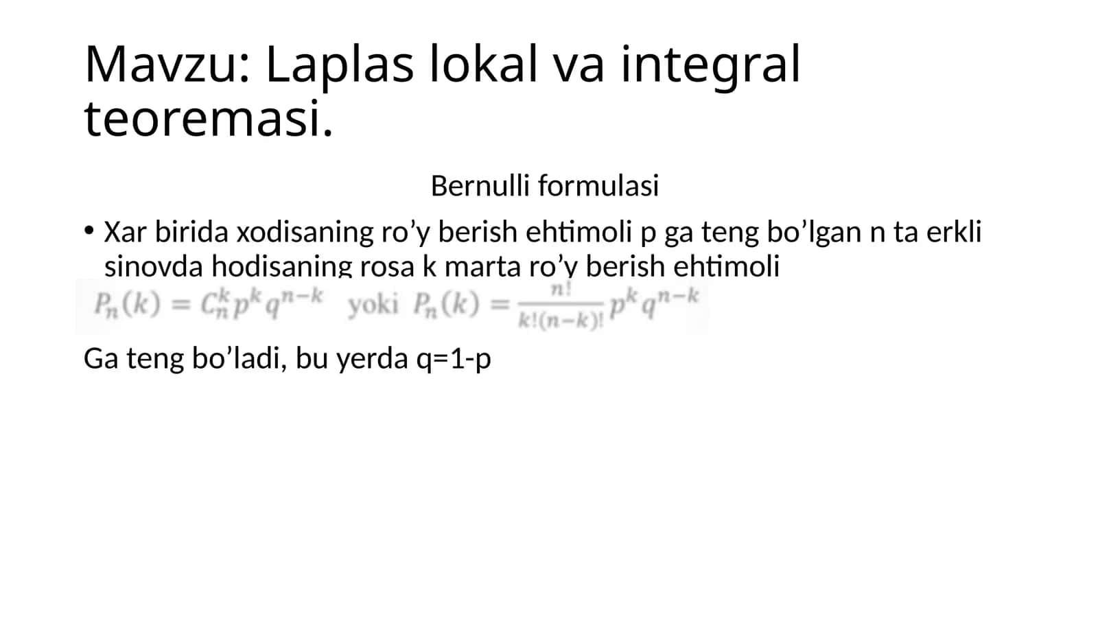 Laplas lokal va integral teoremasi 1