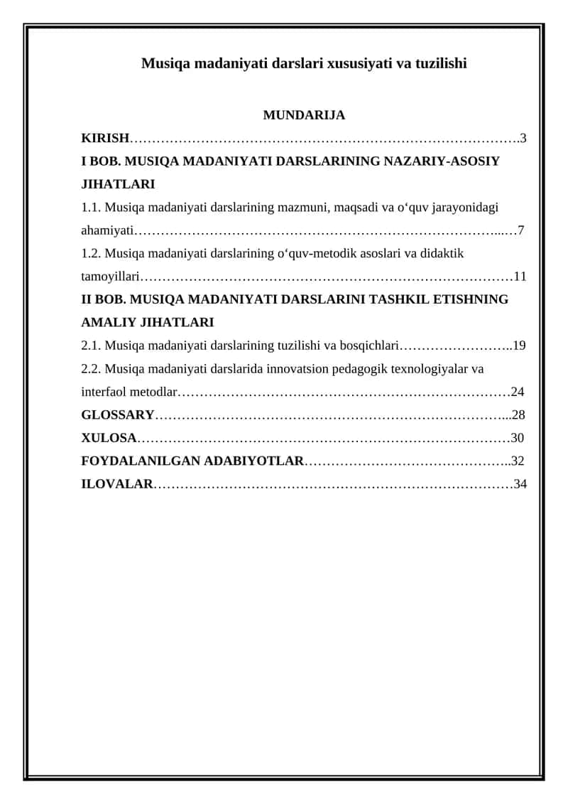 Musiqa madaniyati darslari xususiyati va tuzilishi 1