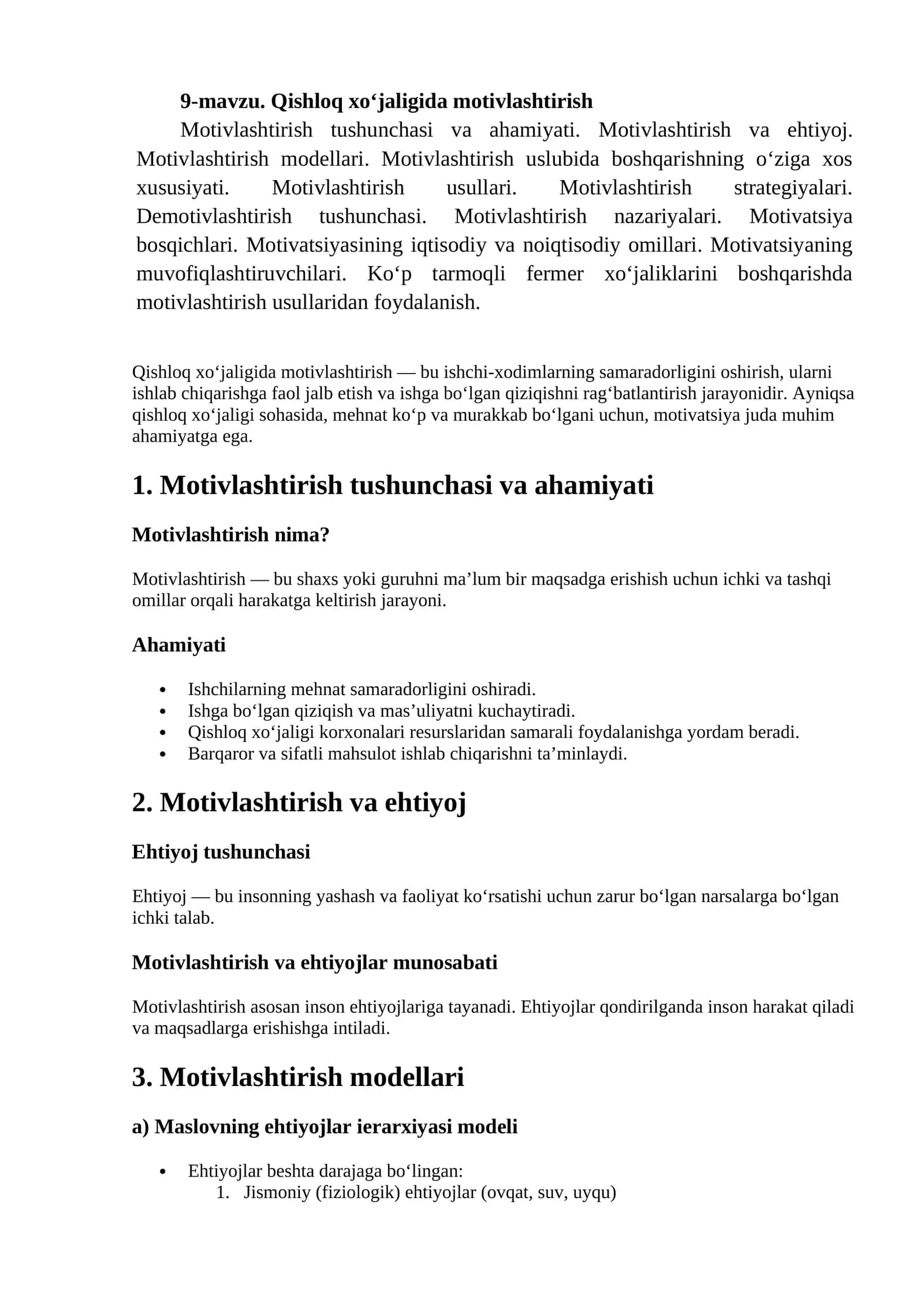 Qishloq xo‘jaligida motivlashtirish 1