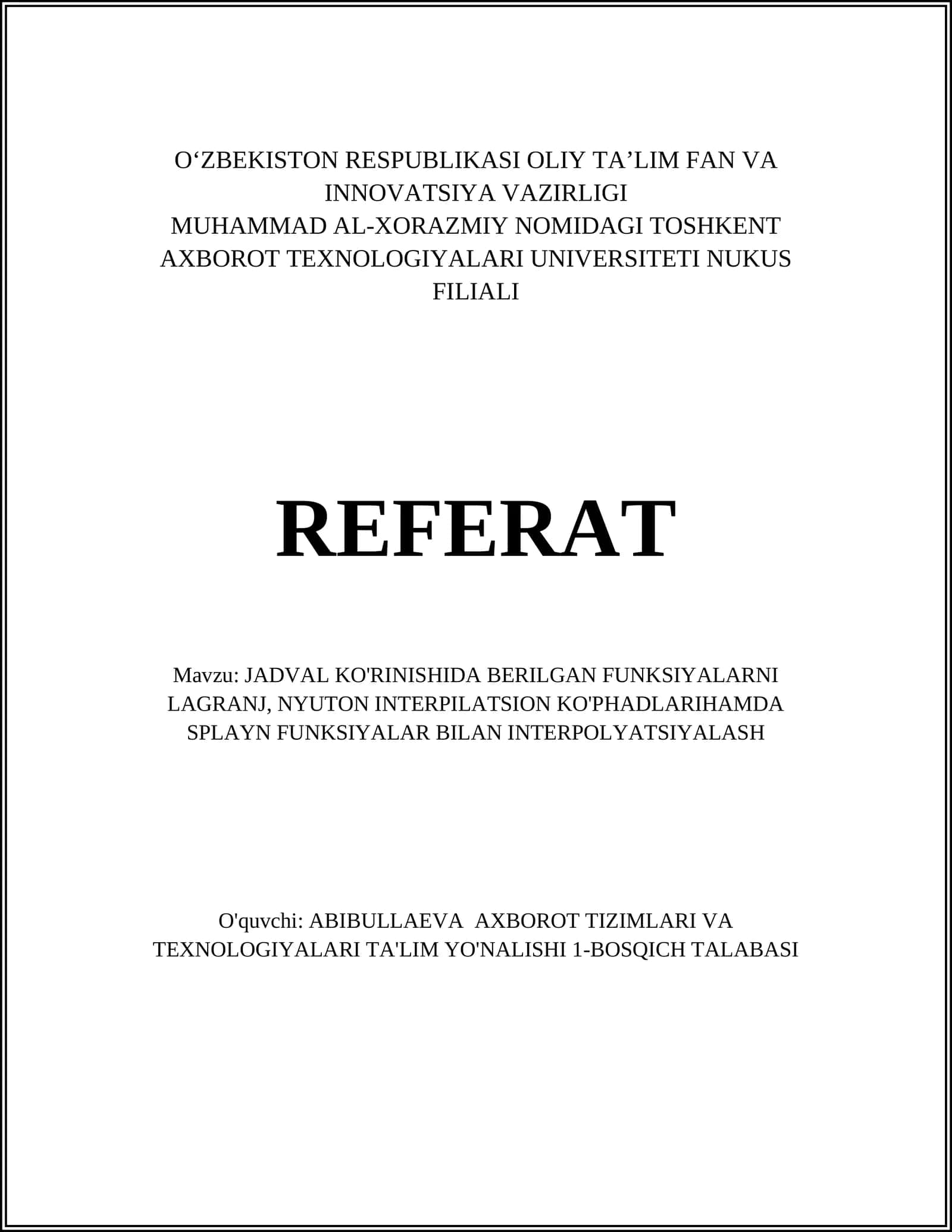 Lagrange Interpolatsiyasi 1