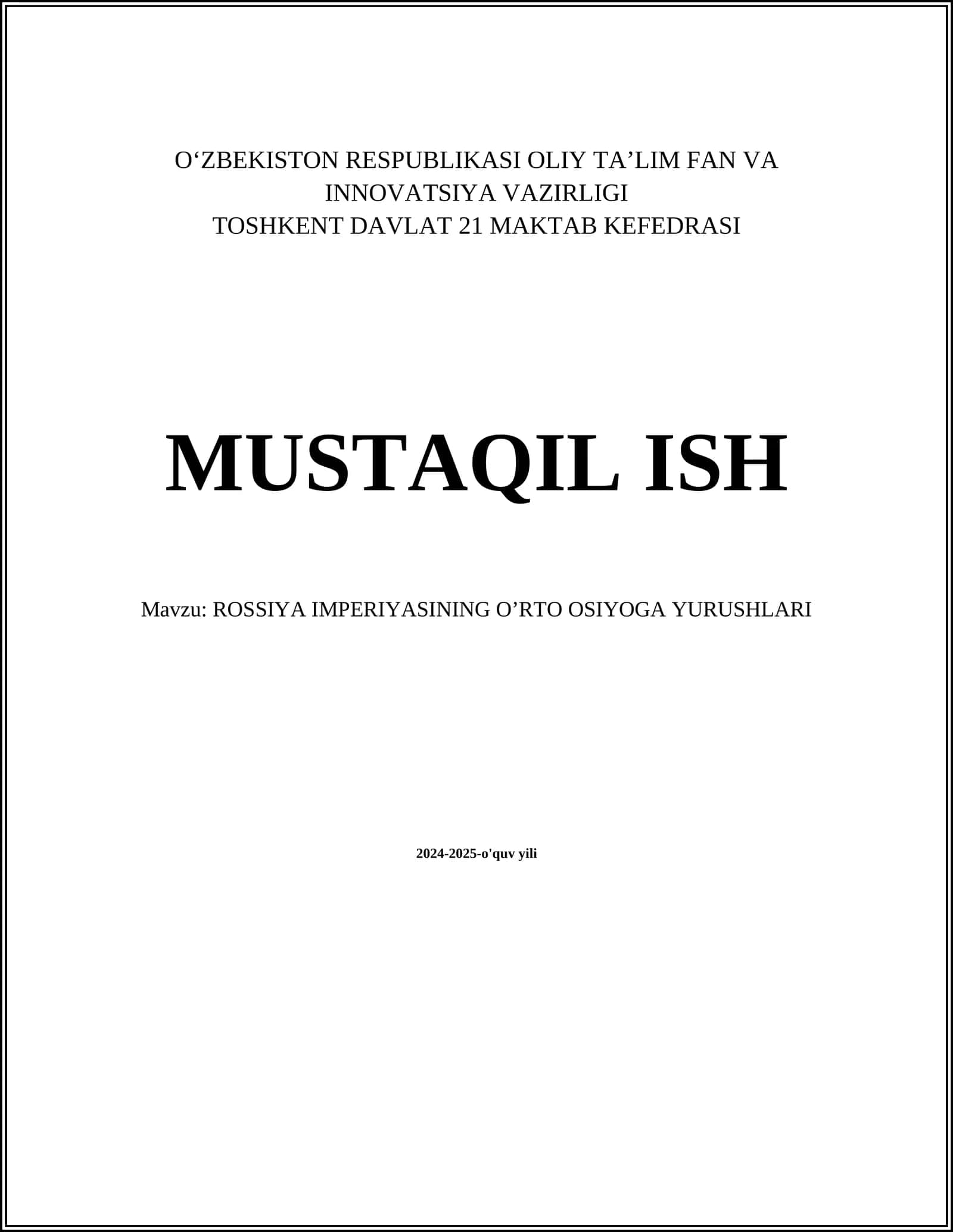 ROSSIYA IMPERIYASINING O’RTO OSIYOGA YURUSHLARI 1