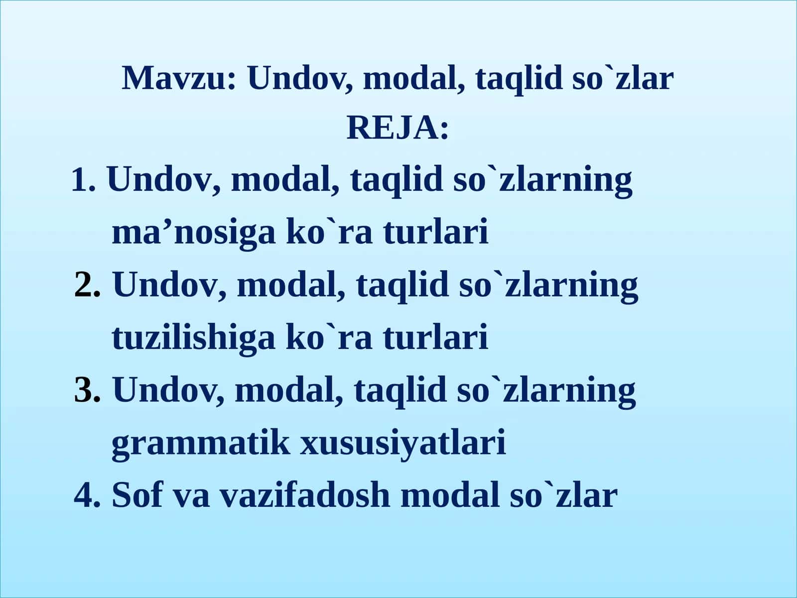 Undov, modal, taqlid so`zlar 1