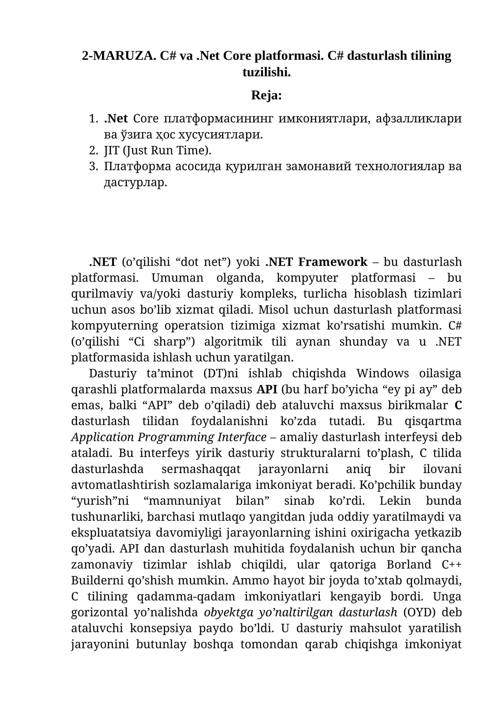 C# va .Net Core platformasi 1