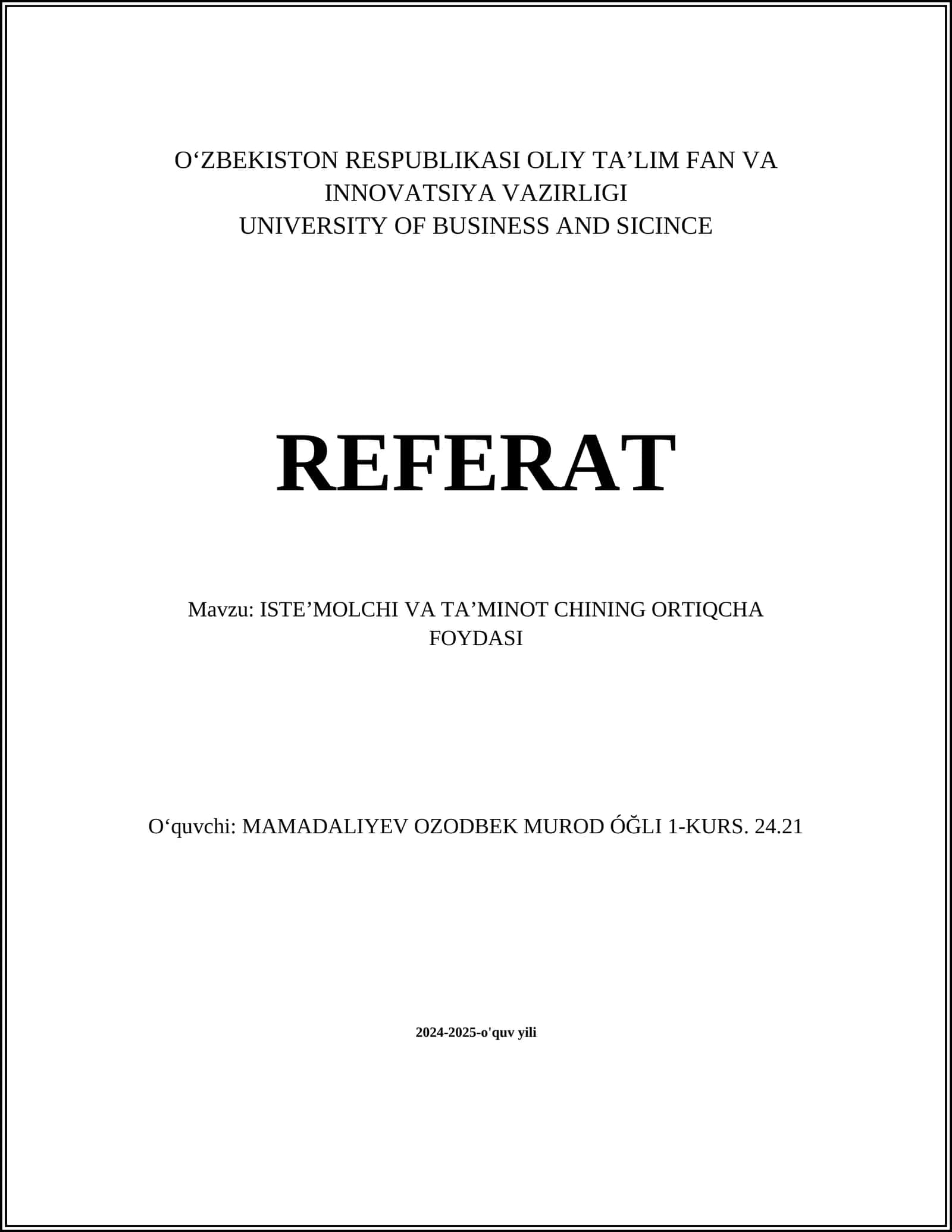 ISTEʼMOLCHI VA TAʼMINOT CHINING ORTIQCHA FOYDASI 1