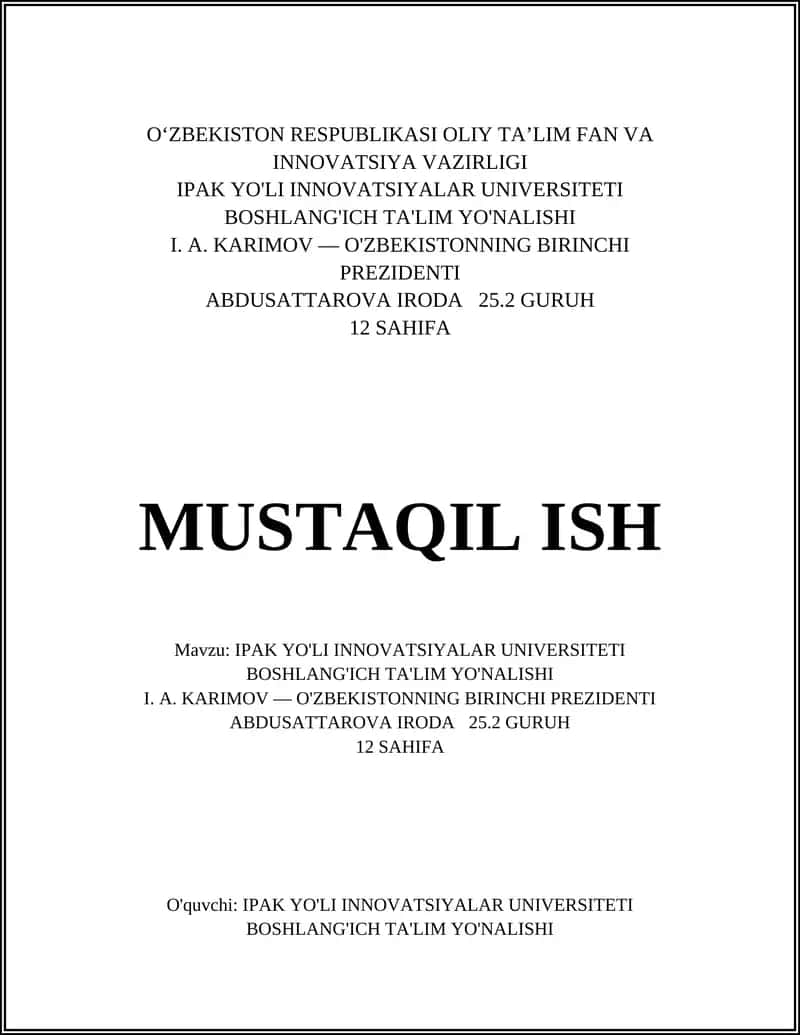 IPAK YO'LI INNOVATSIYALAR UNIVERSITETI BOSHLANG'ICH TA'LIM YO'NALISHI 1