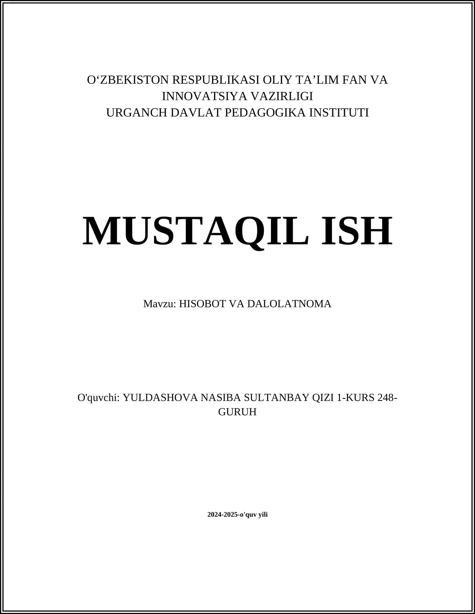 HISOBOT VA DALOLATNOMA 1