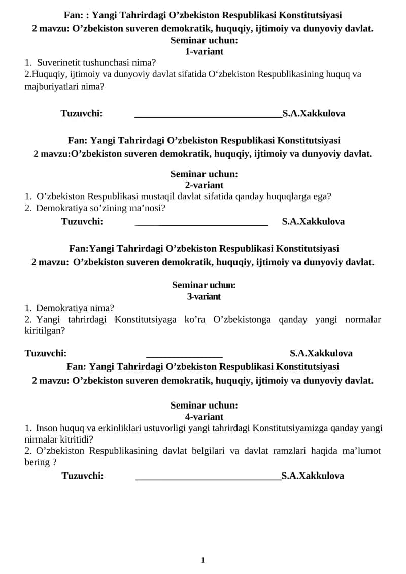 O’zbekiston suveren demokratik, huquqiy, ijtimoiy va dunyoviy davlat 1