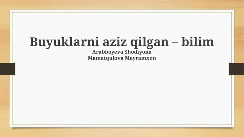 Bilim: Buyuklik va Hurmat Asosi 1