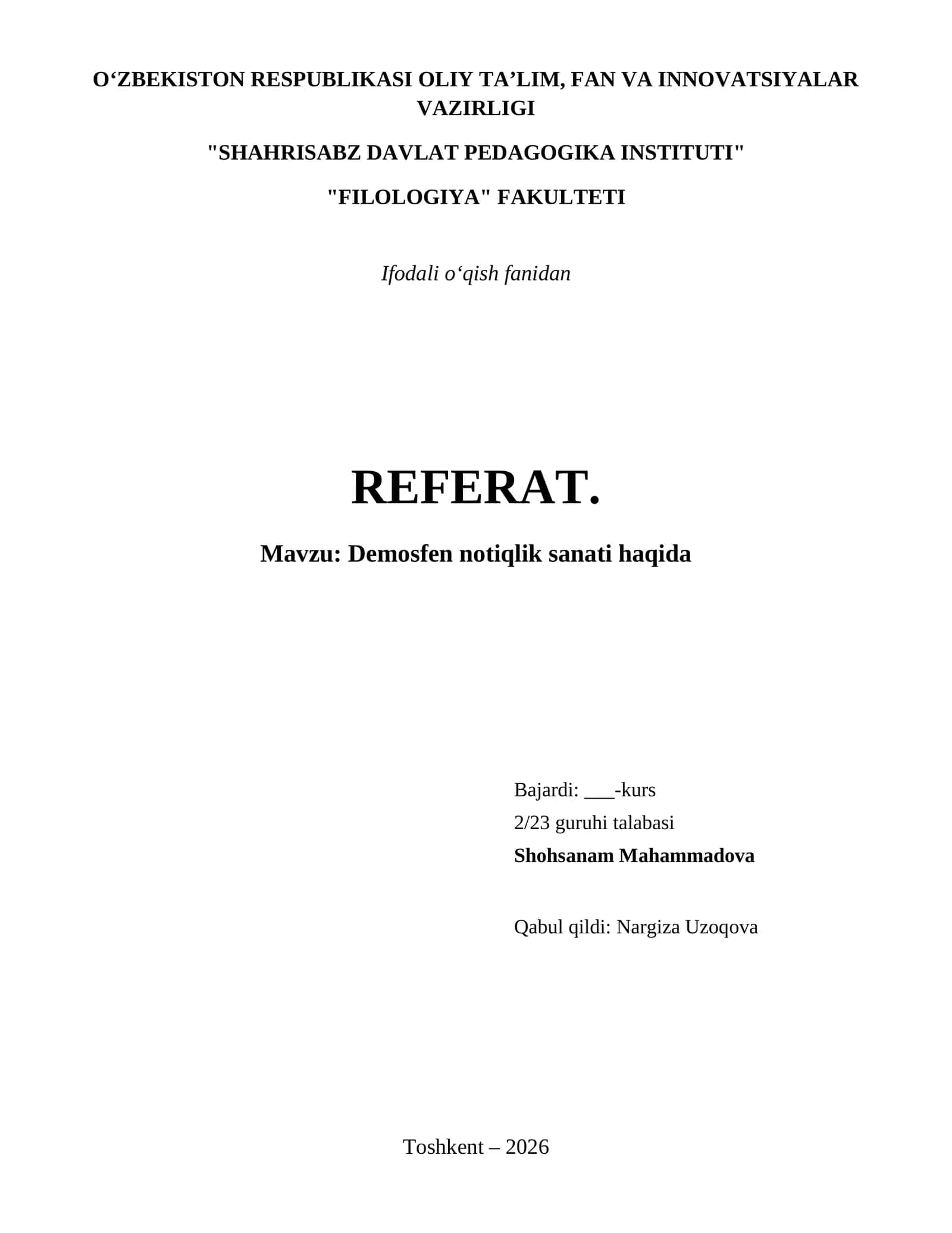 Demosfen notiqlik sanati haqida 1