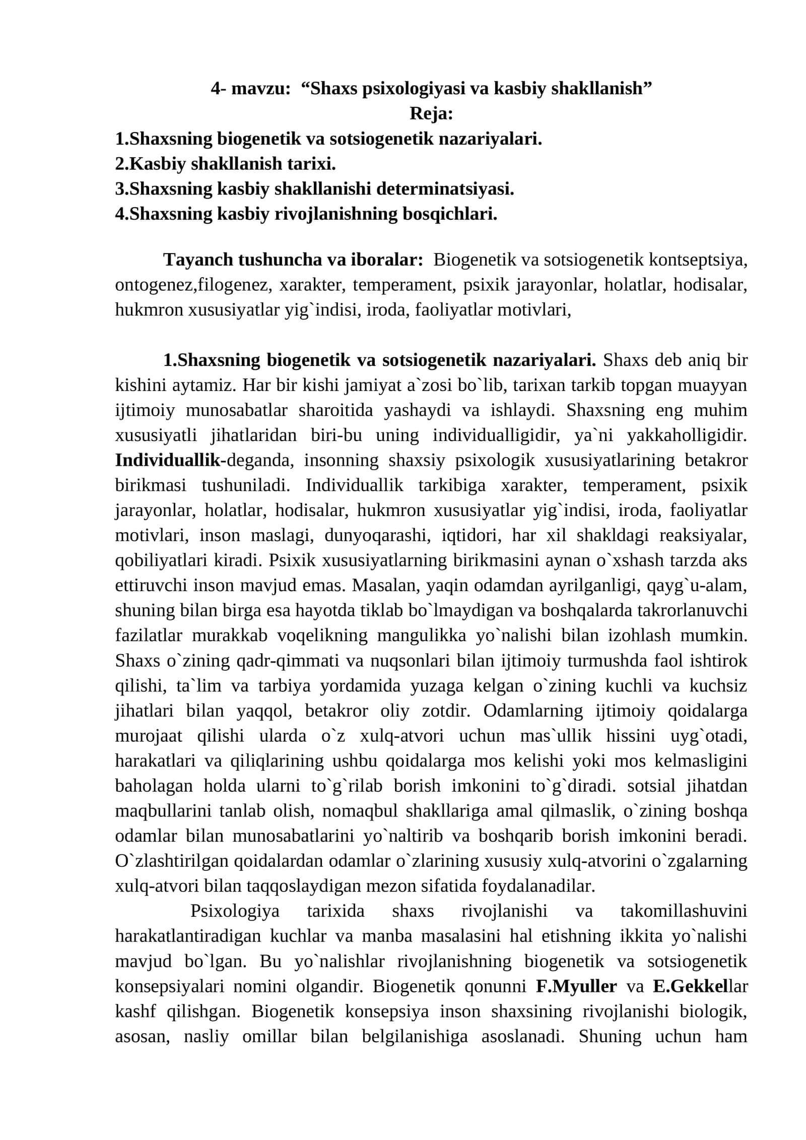 Shaxs psixologiyasi va kasbiy shakllanish 1