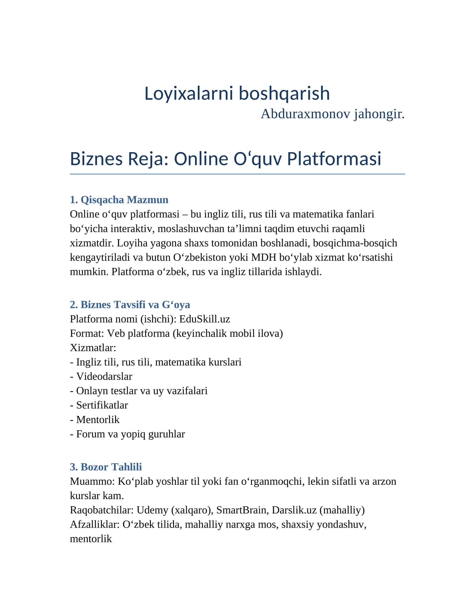 Online o‘quv platformasi – bu ingliz tili, rus tili va matematika fanlari bo‘yicha interaktiv, moslashuvchan ta’limni taqdim etuvchi raqamli xizmat 1