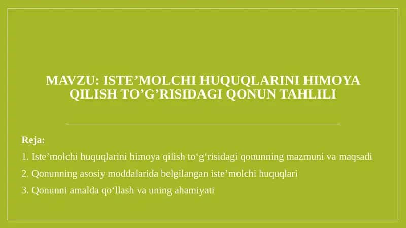 Iste’molchihuquqlarini himoya qilish to’g’risida qonun tahlili 1