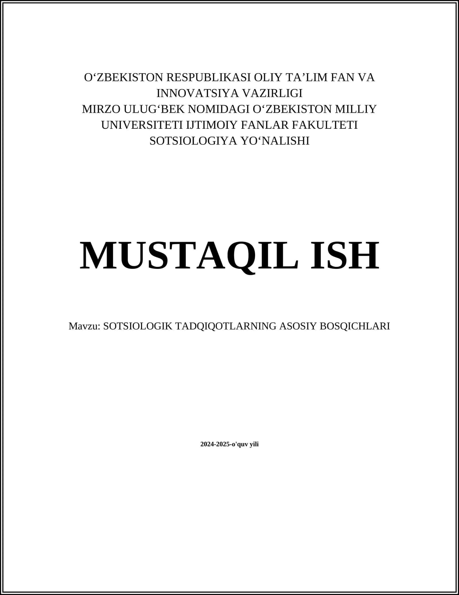 SOTSIOLOGIK TADQIQOTLARNING ASOSIY BOSQICHLARI 1