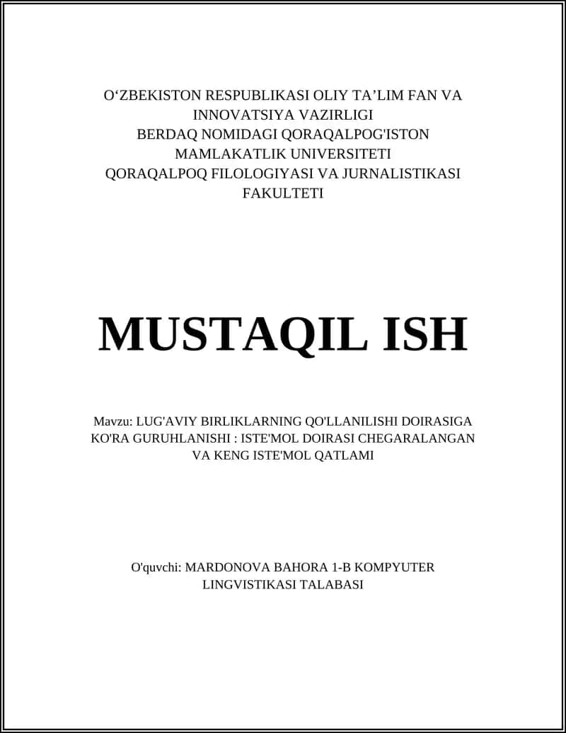 LUG'AVIY BIRLIKLARNING QO'LLANILISHI 1