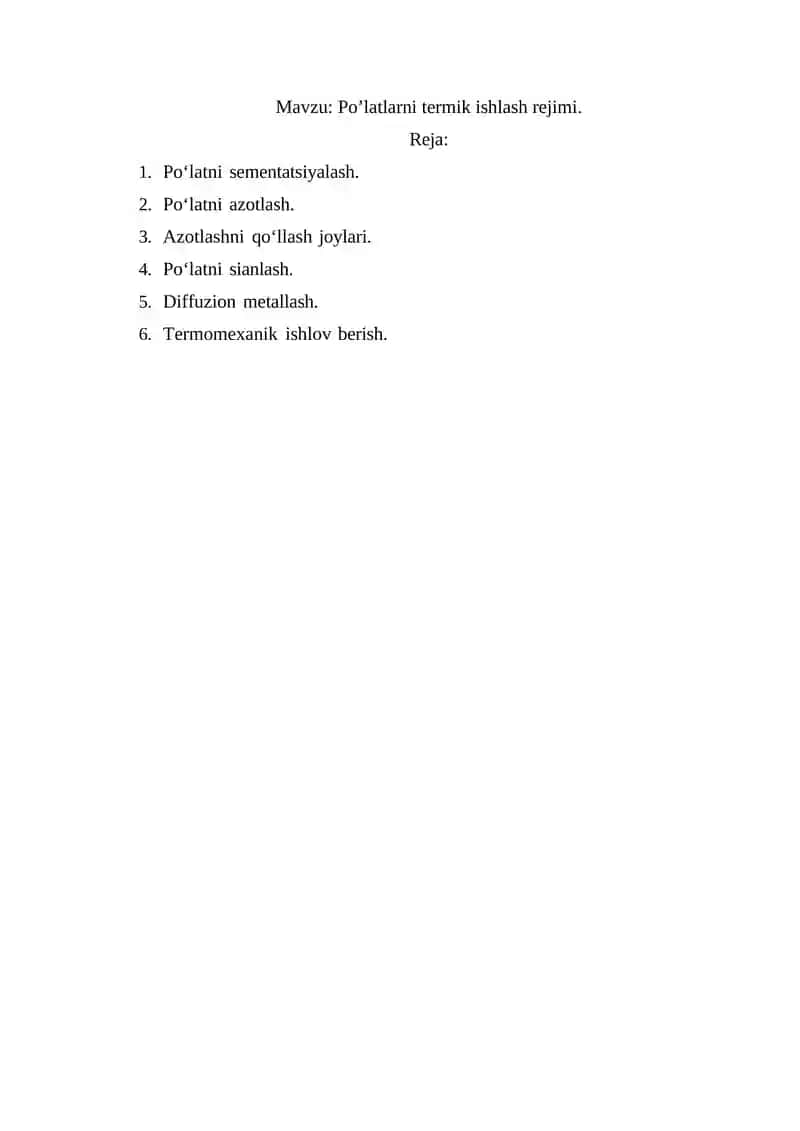 Po’latlarni termik ishlash rejimi 1