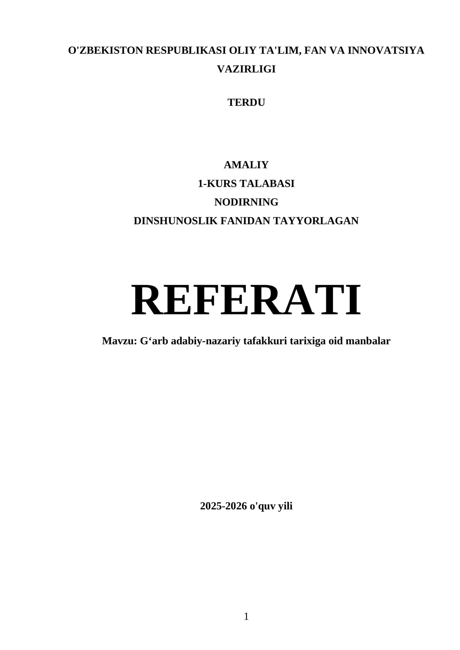 Gʻarb adabiy-nazariy tafakkuri tarixiga oid manbalar 1
