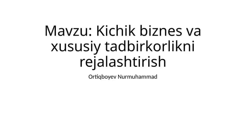 Kichik biznes va xususiy tadbirkorlikni rejalashtirish 1