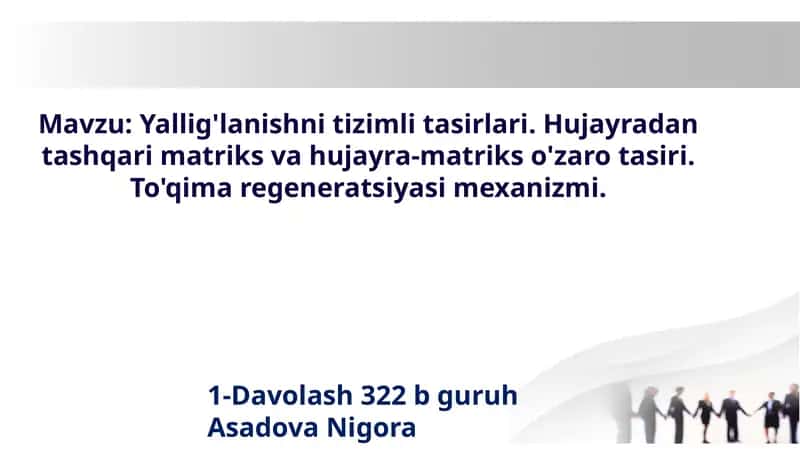 yallig`lanish tizimli  tasirlari. hujayradan tashqari matriks va hujayra matriks o`zaro tasiri 1