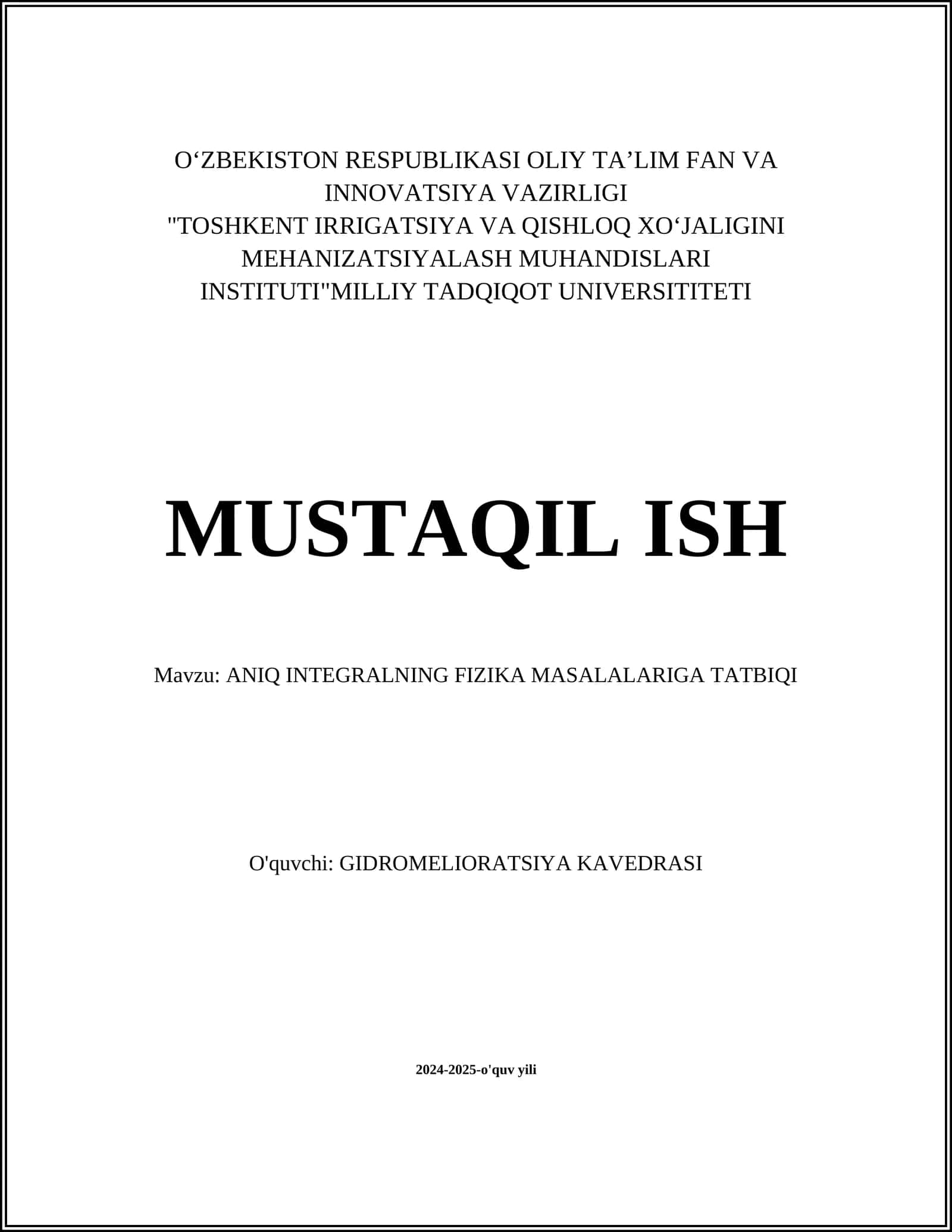 ANIQ INTEGRALNING FIZIKA MASALALARIGA TATBIQI 1