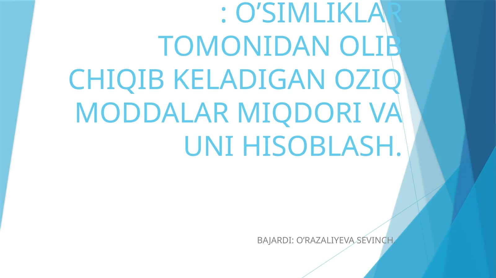 O'simliklar tomjidan olib chiqib keladigan oziq moddalar miqdori va uni hisoblash 1