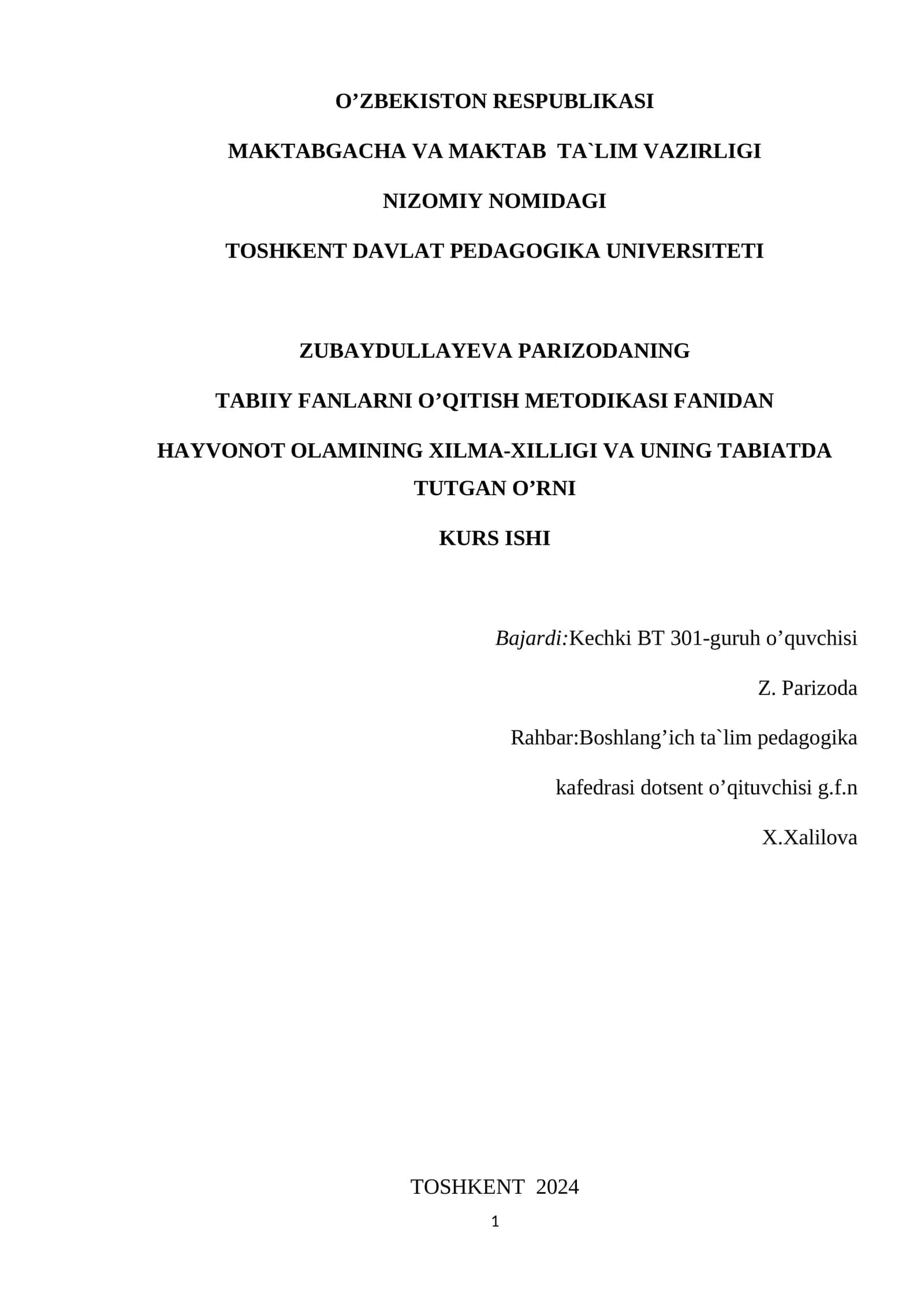 Tabiiy fanlarni o’qitish metodikasi 1