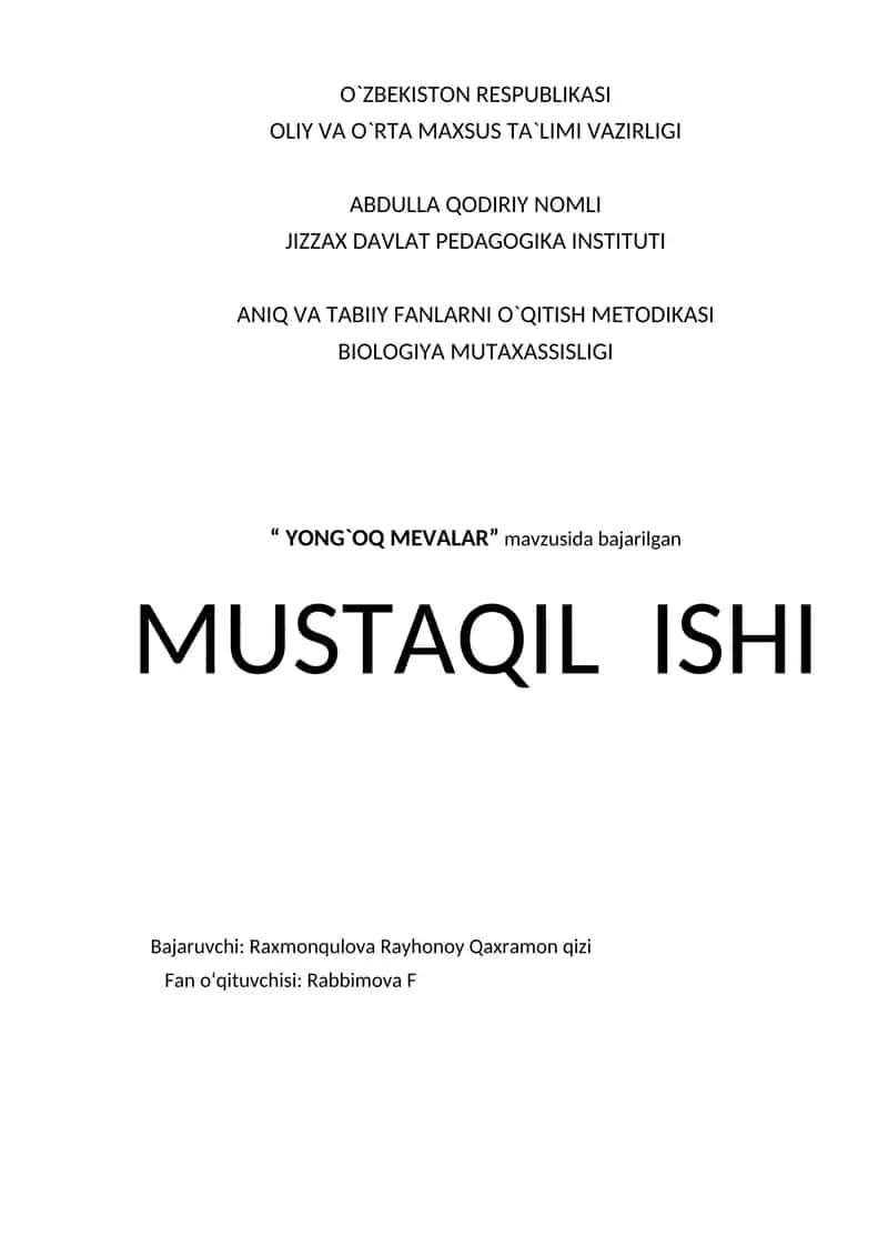 "Yong`oq Mevalar" 1