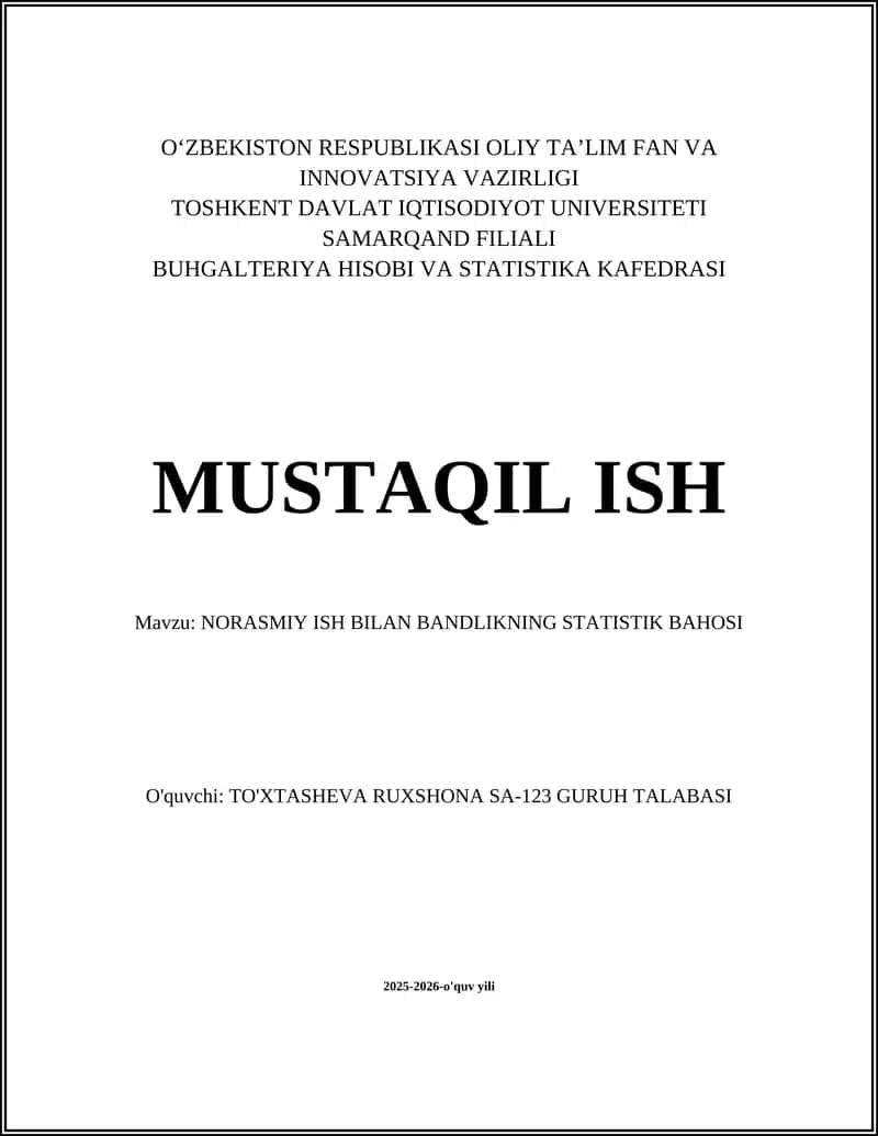 NORASMIY ISH BILAN BANDLIKNING STATISTIK BAHOSI 1