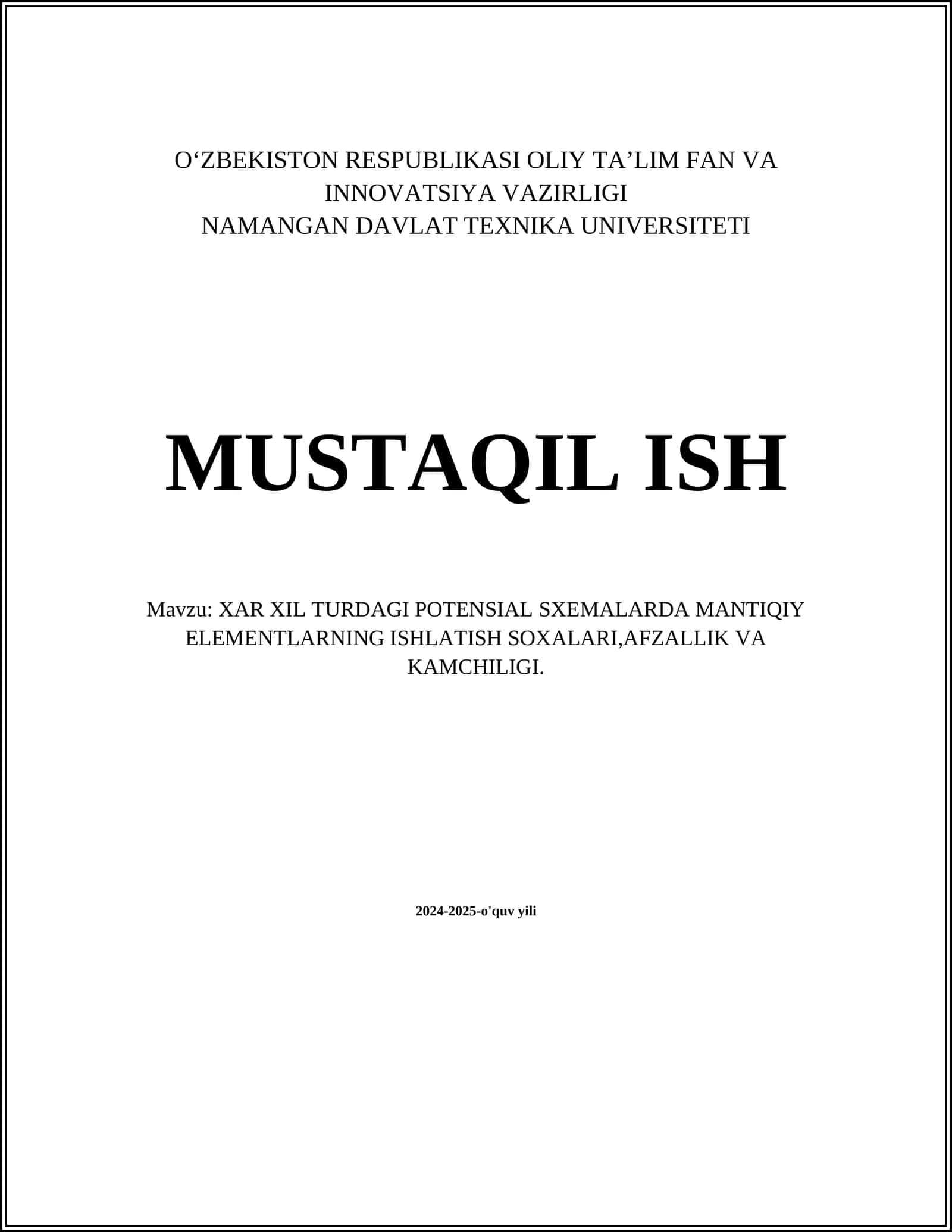 XAR XIL TURDAGI POTENSIAL SXEMALARDA MANTIQIY ELEMENTLARNING ISHLATISH SOXALARI 1