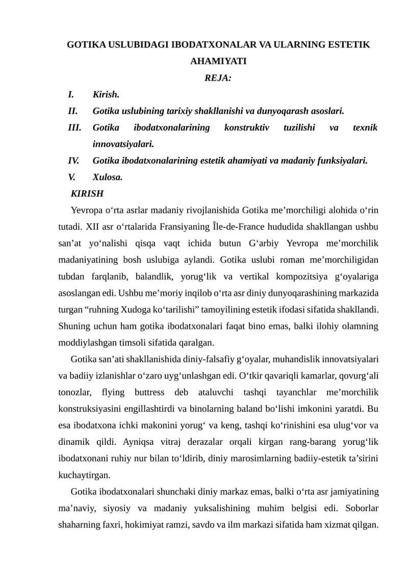 GOTIKA USLUBIDAGI IBODATXONALAR VA ULARNING ESTETIK AHAMIYATI 1