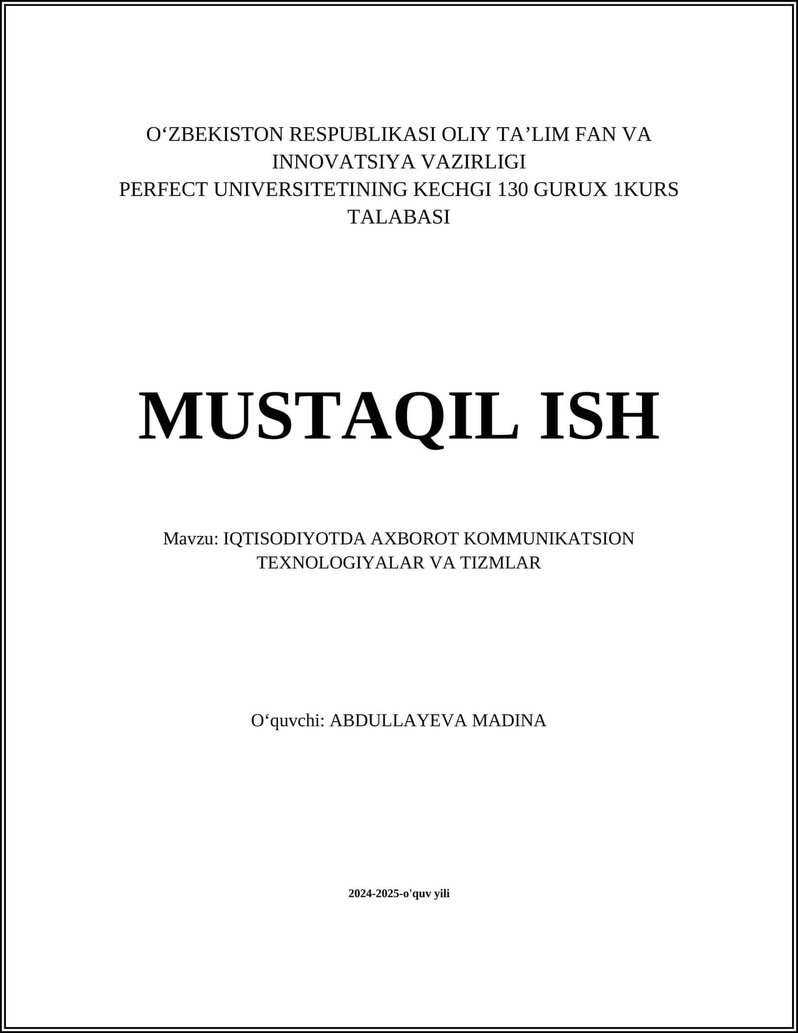 MUSTAQIL ISH 1
