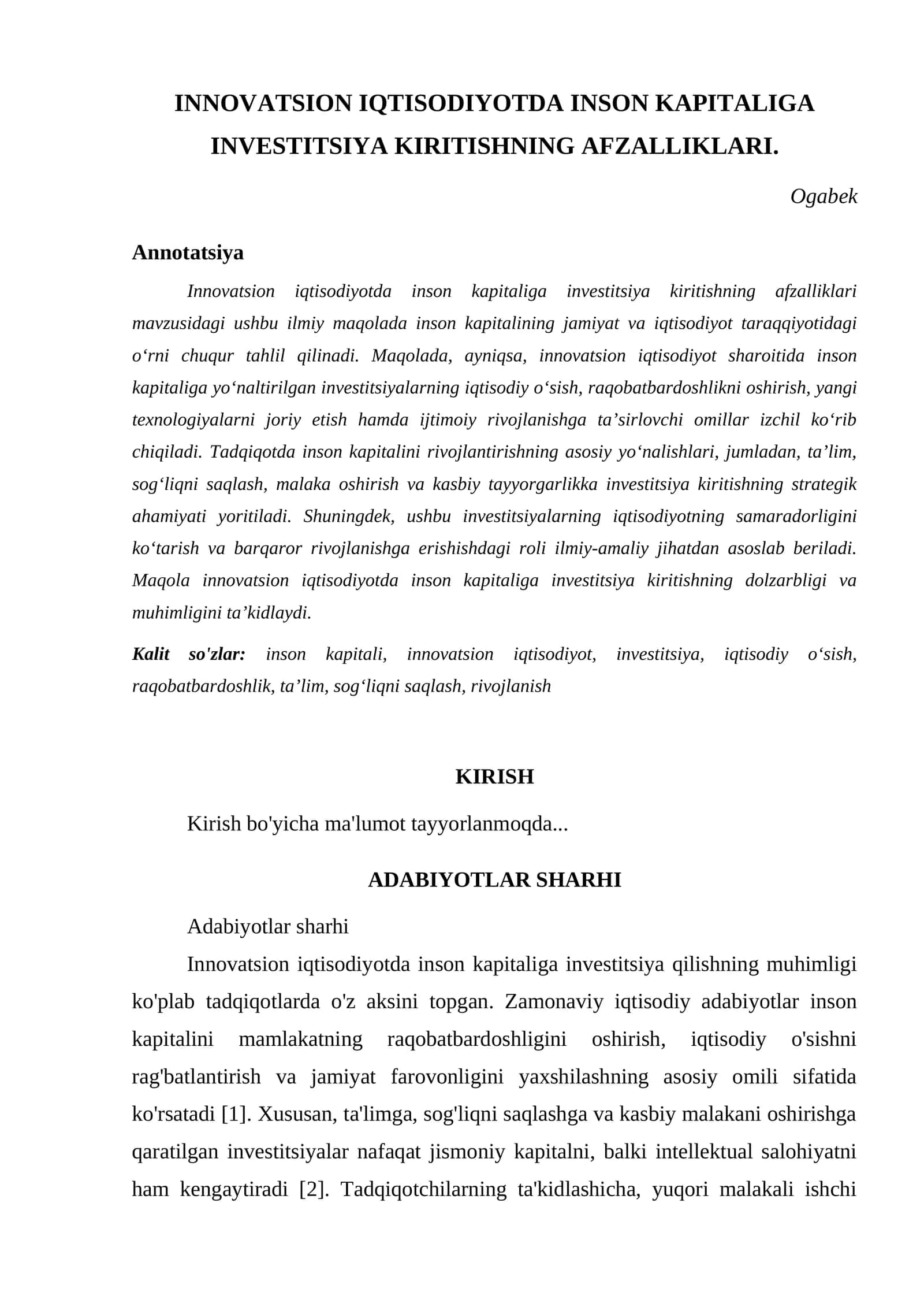 INNOVATSION IQTISODIYOTDA INSON KAPITALIGA INVESTITSIYA KIRITISHNING AFZALLIKLARI 1