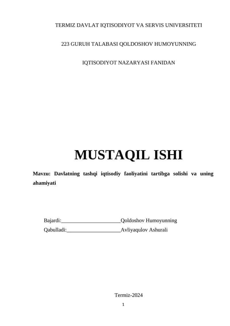 O‘zbekistoning tashqi iqtisodiy faoliyatida xorijiy mamlakatlarning ro‘li 1