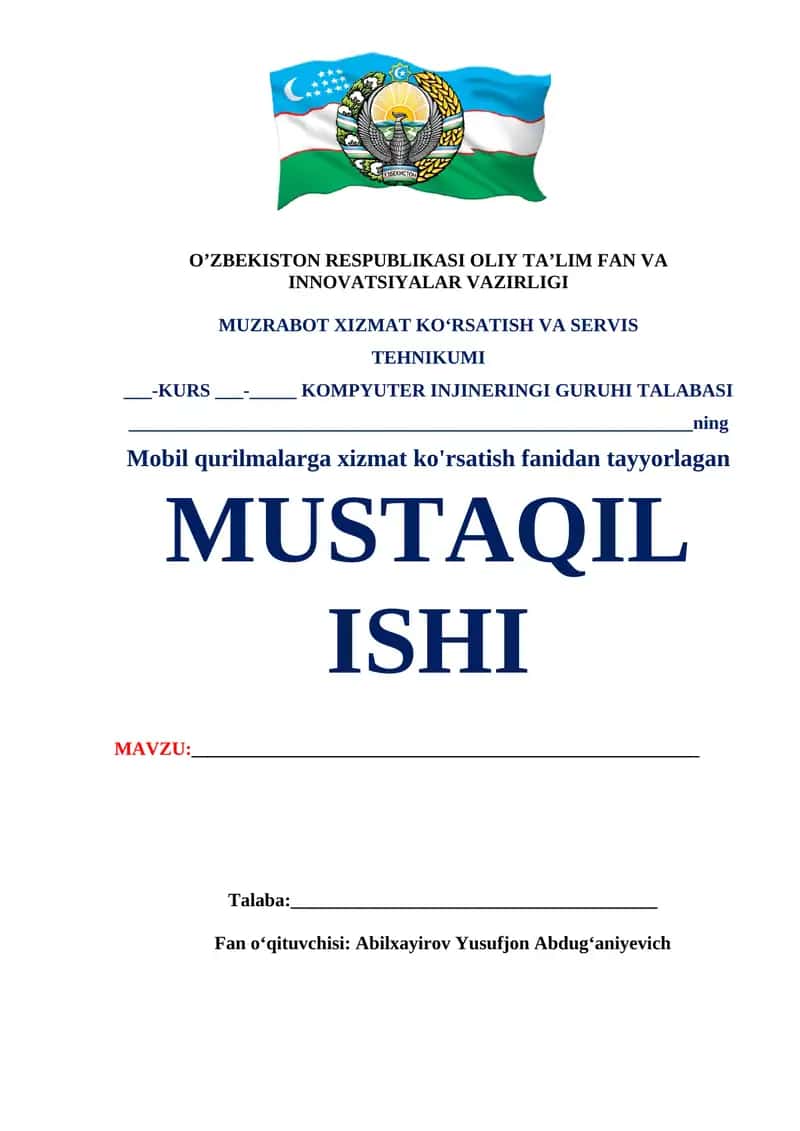 Mustaqil ishlar yuzi 1