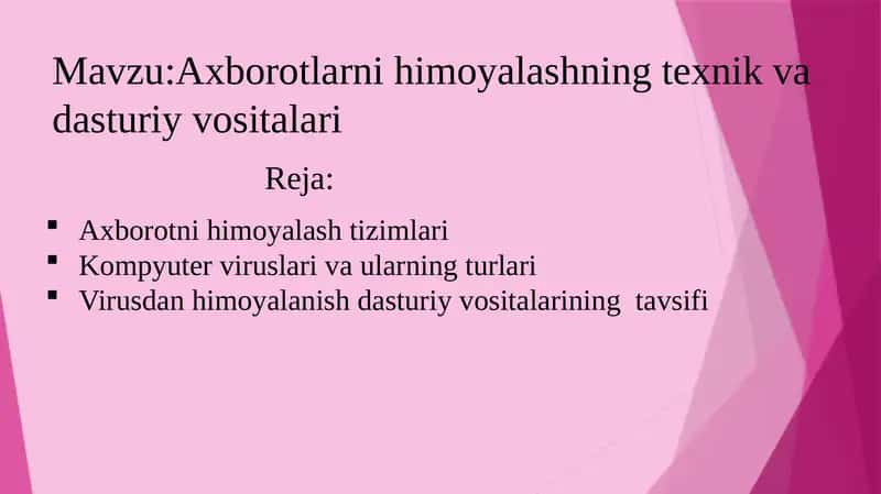 Axborotlarni himoyalashning texnik va  dasturiy vositalari 1