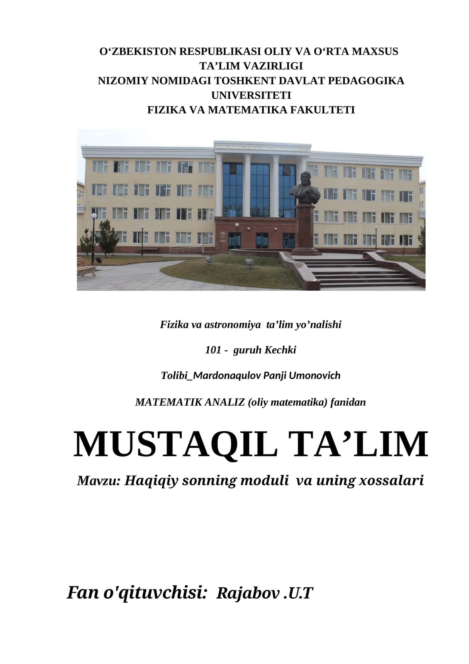 Haqiqiy sonning moduli va uning xossalari 1