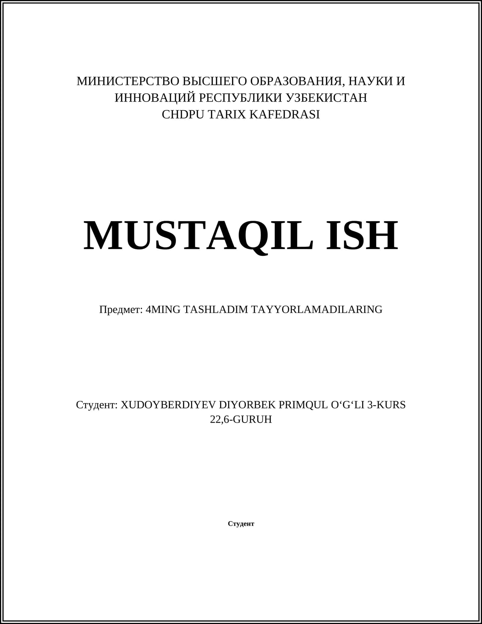 MUSTAQIL ISH - 4MING TASHLADIM TAYYORLAMADILARING 1