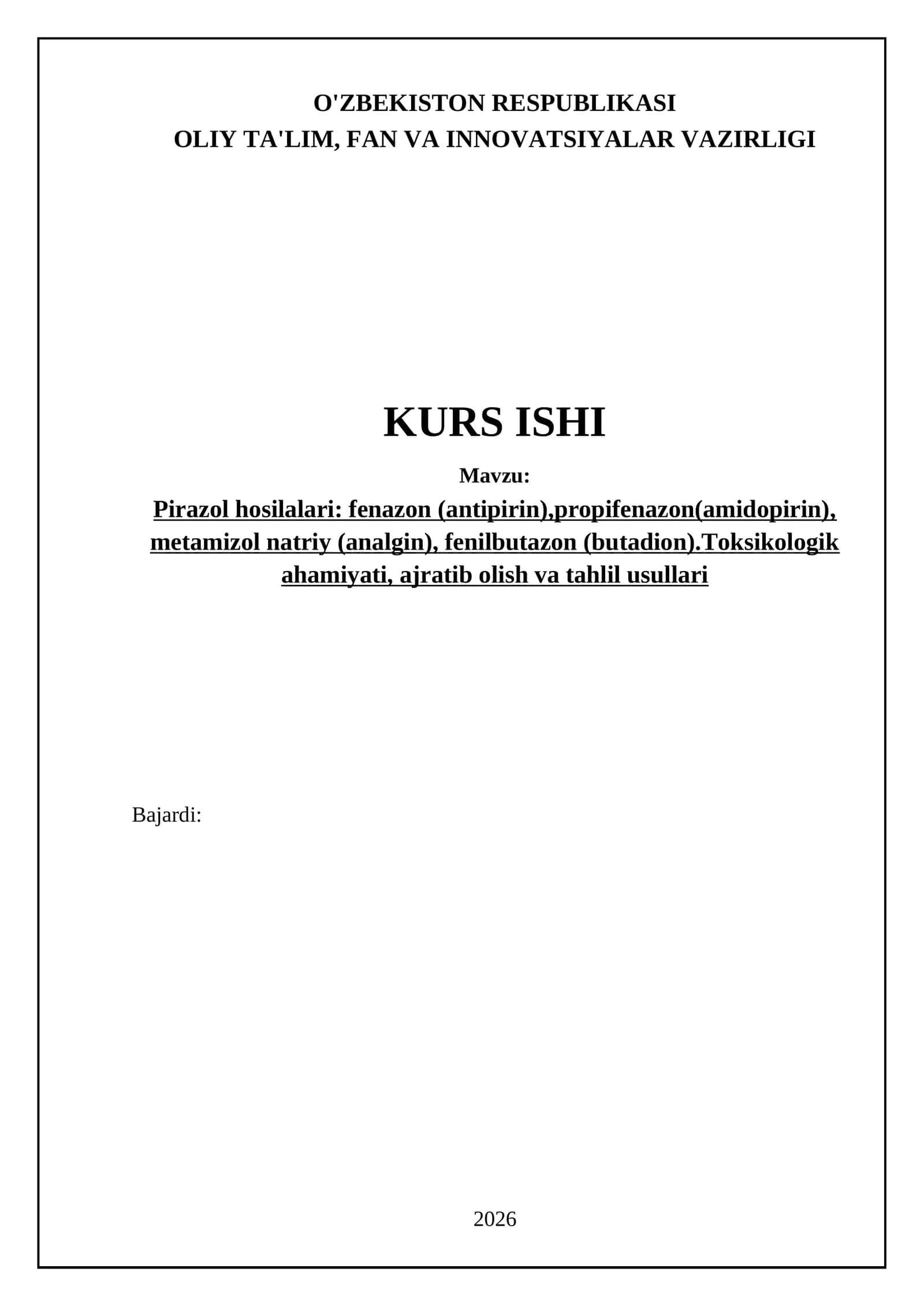 Pirazol Hosilalari Kimyosi va Farmakologik Guruhlanishi 1