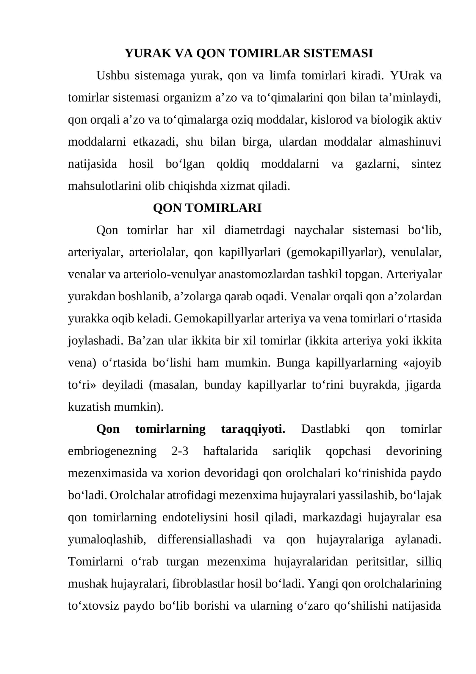 YURAK VA QON TOMIRLAR SISTЕMASI 1
