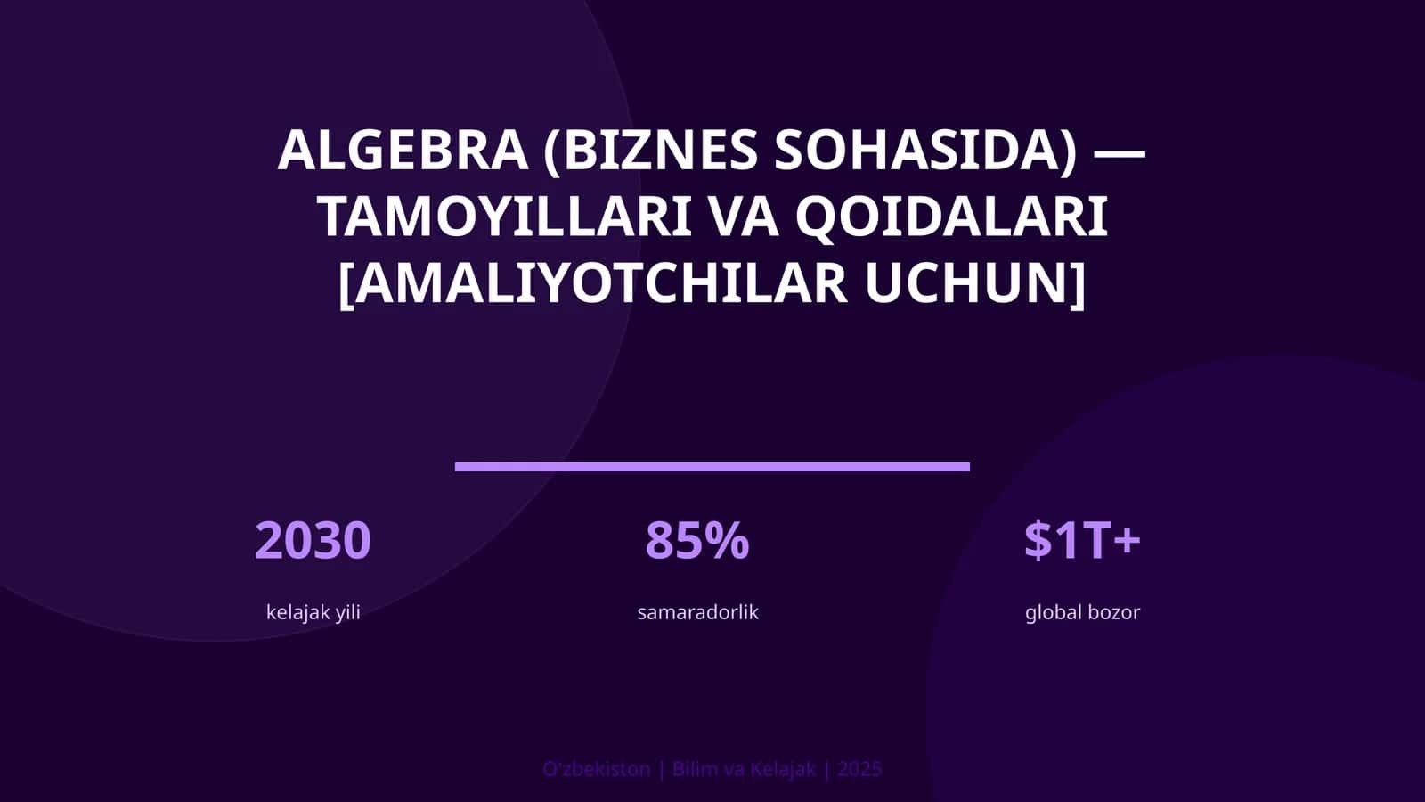 Algebra (BIZNES SOHASIDA) - TAMOYILLARI VA QOIDALARI [AMALIYOTCHILAR UCHUN] 1