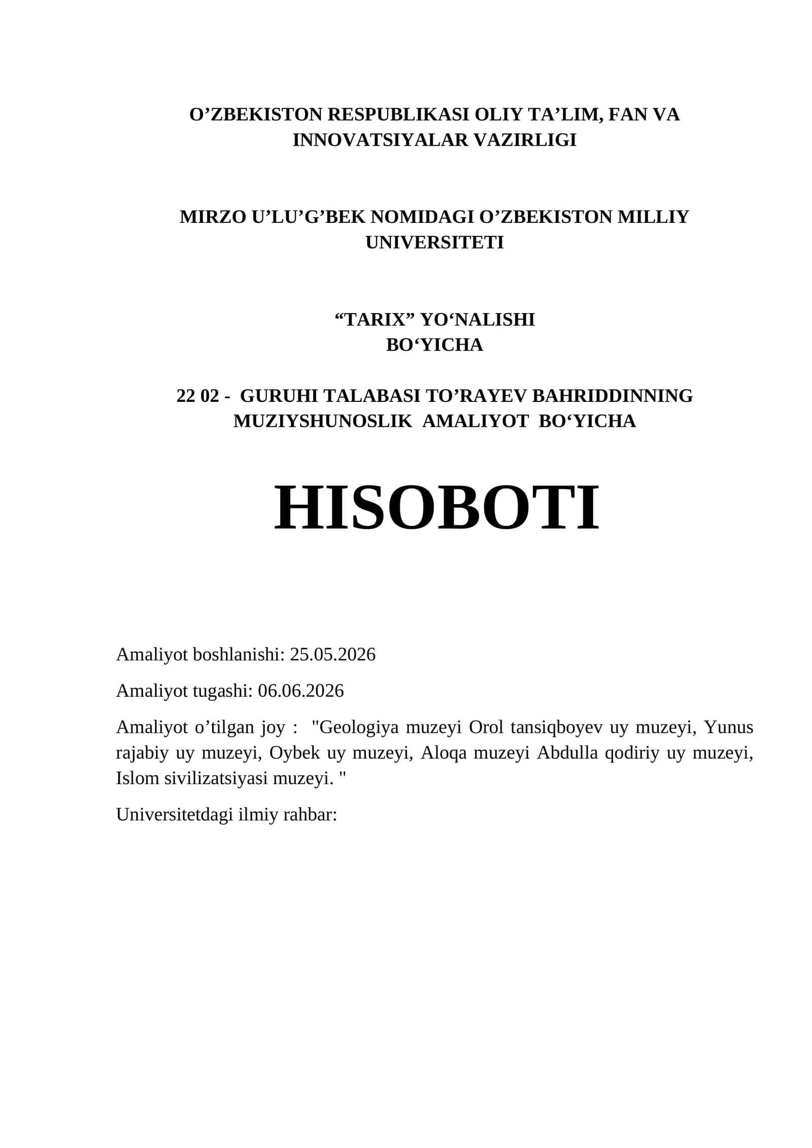 Muzeyshunoslik amaliyoti 1
