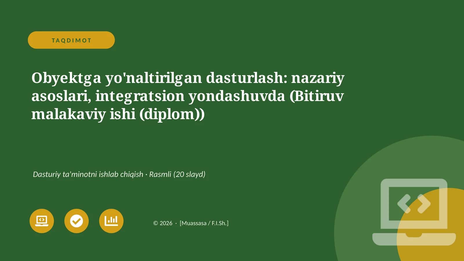 Obyektga yo'naltirilgan dasturlash: nazariy asoslari, integratsion yondashuvda (Bitiruv malakaviy ishi (diplom)) 1