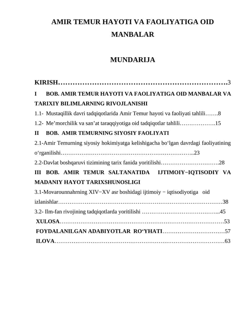 AMIR TEMUR HAYOTI VA FAOLIYATIGA OID MANBALAR 1
