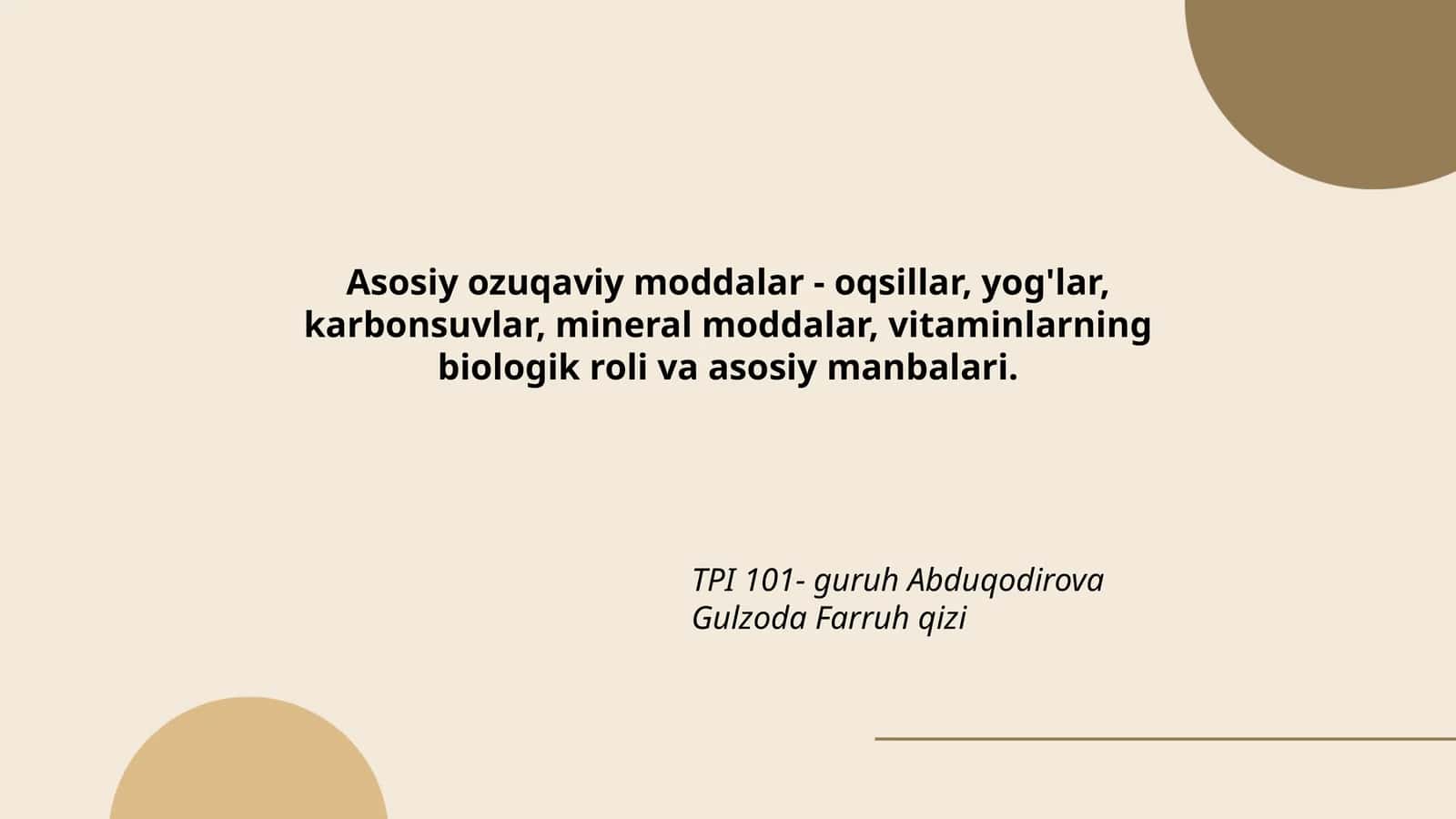Asosiy ozuqaviy moddalar 1