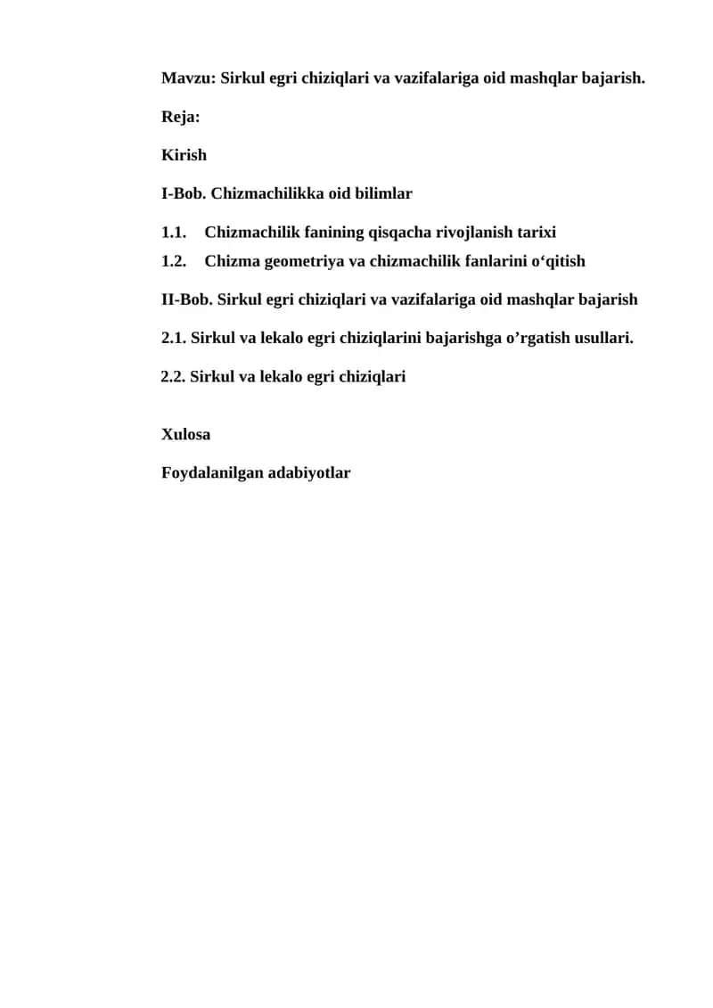 Sirkul egri chiziqlari va vazifalariga oid mashqlar 1