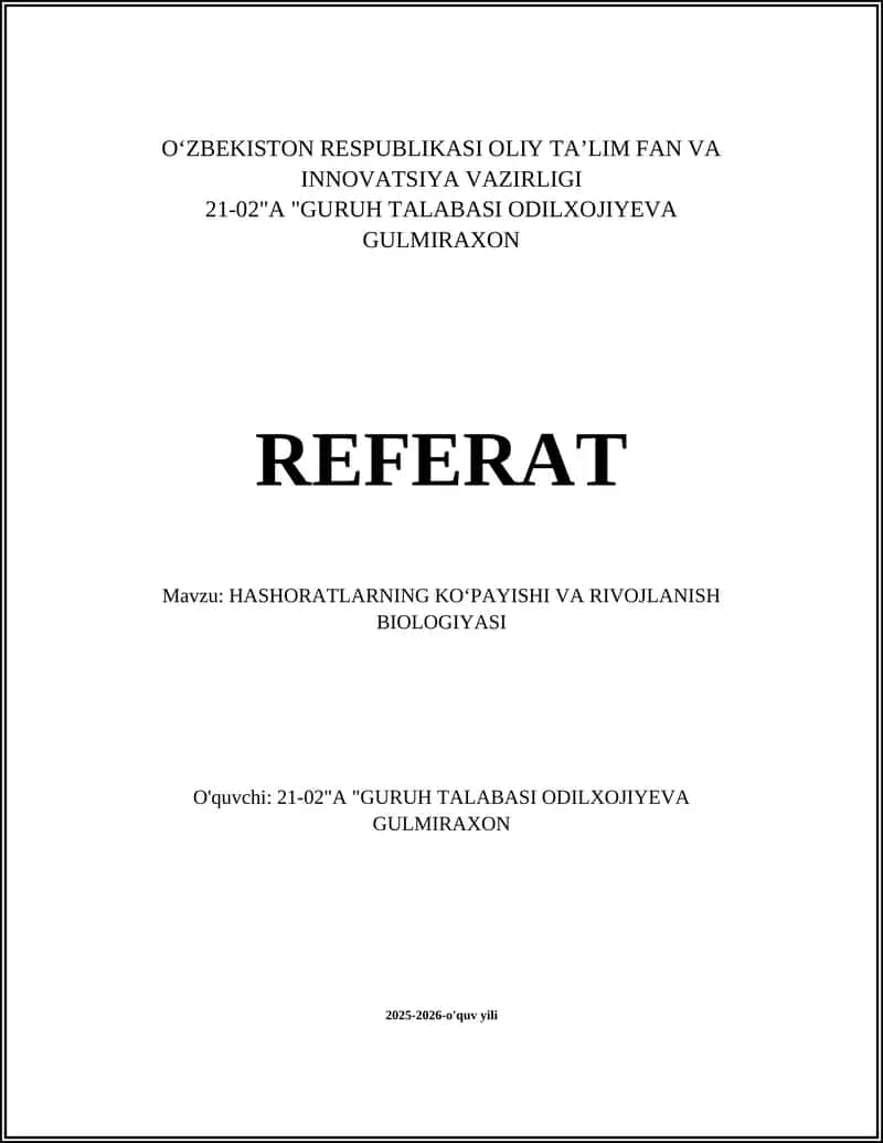 HASHORATLARNING KOʻPAYISHI VA RIVOJLANISH BIOLOGIYASI 1