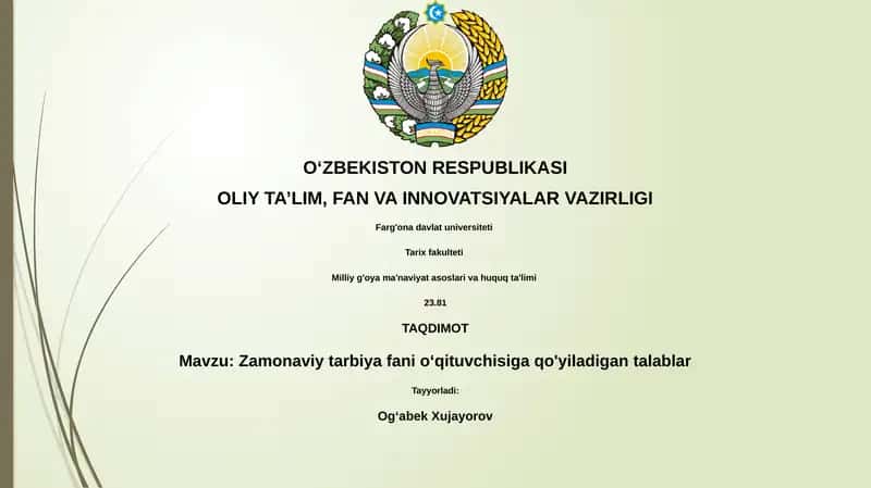 Zamonaviy tarbiya fani o‘qituvchisiga qo'yiladigan talablar 1